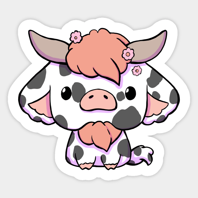 Cute Kawaii Cow - Black & White Sticker by alexandre-arts